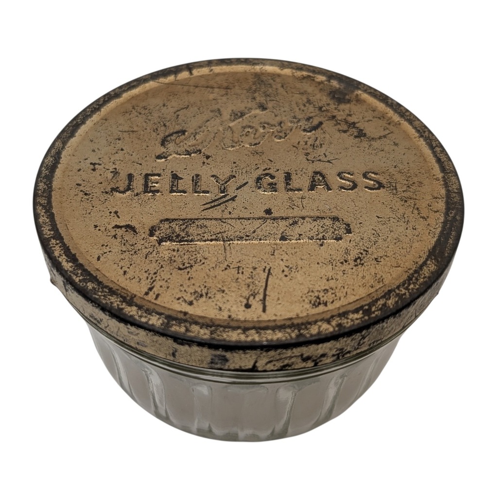 Vintage Kerr Jelly Jar Squat Half Pint Clear Glass Tin Lid Canning Farmhouse